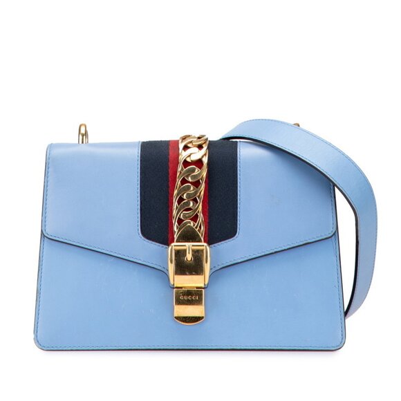 GUCCI Blue Leather Sylvie Shoulder Bag